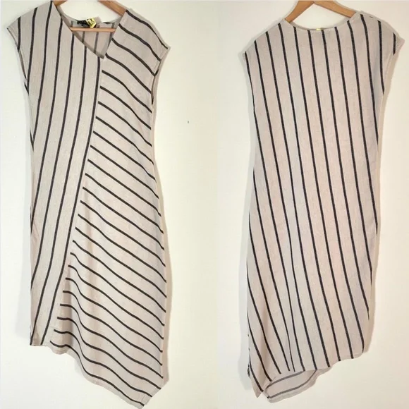 chinese dress ladies Tahari Linen Strappy Button Closure Stretch Striped Midi Dress  Letay Store